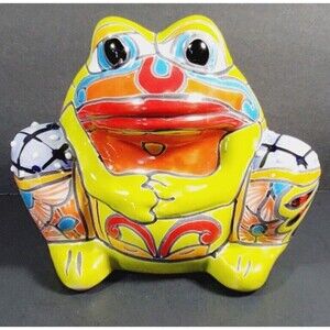 Mexican Talavera Hand-Painted Frog Pottery Planter Pot Folk Art Animal 7”